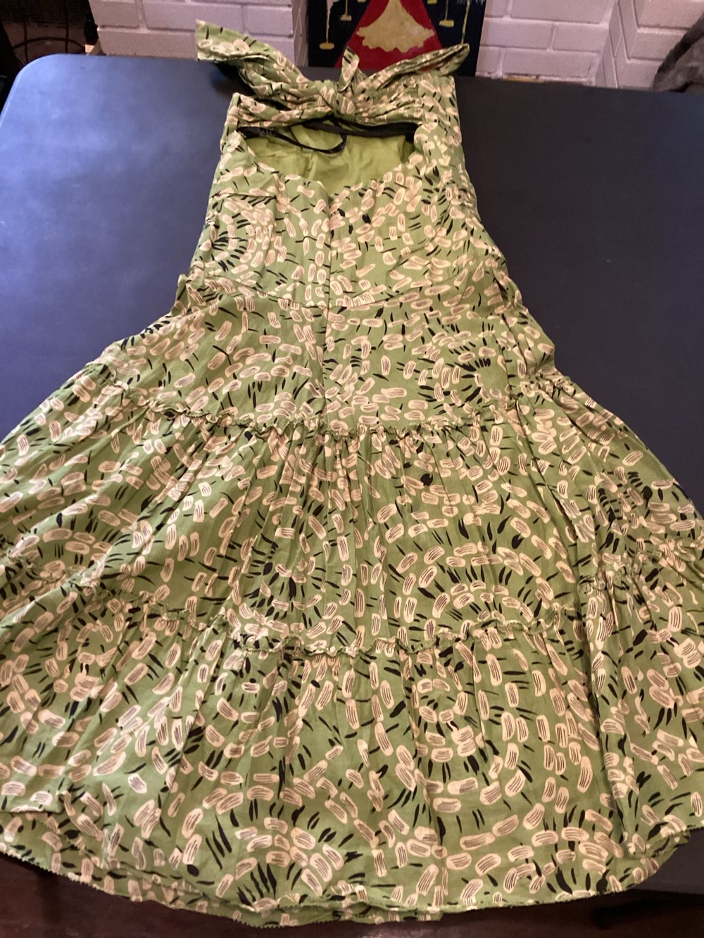 Green Printed Sundress with Tie Straps